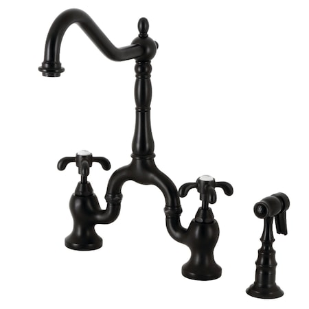 Kingston Brass Bridge Kitchen Faucet with Brass Sprayer, Matte Black KS7750TXBS